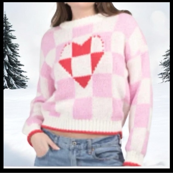 Luna Ivy Sweaters - Pink and White Heart Sweater